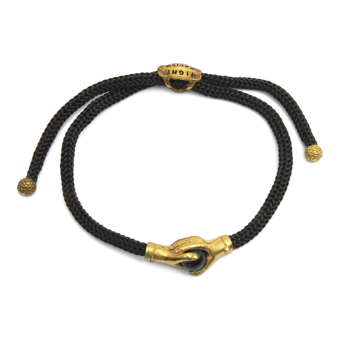 Brass and Black Obsidian Cord Unity Bracelet from Bali - Golden Handshake