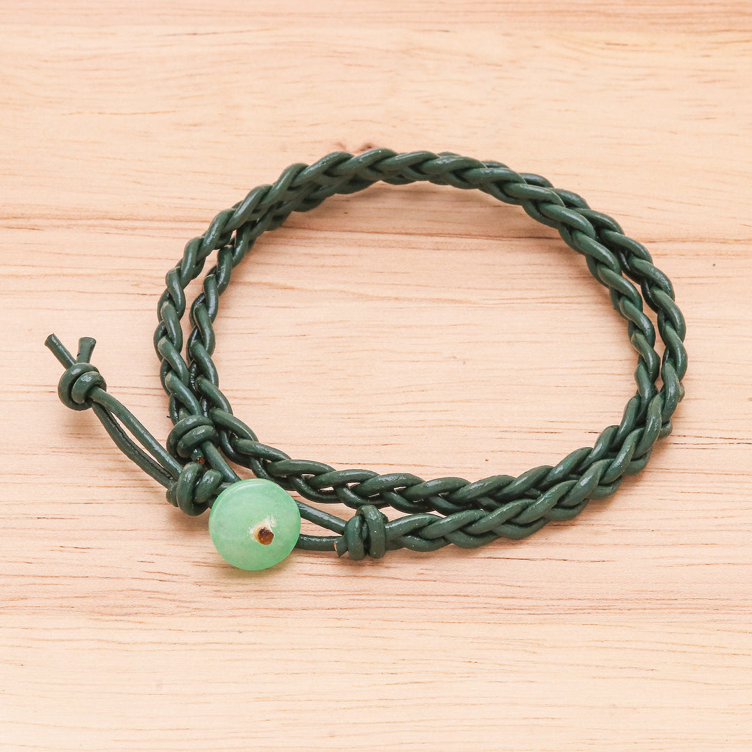 Braided Leather Wrap Bracelet with Quartz Button - Genuine Cool in Green