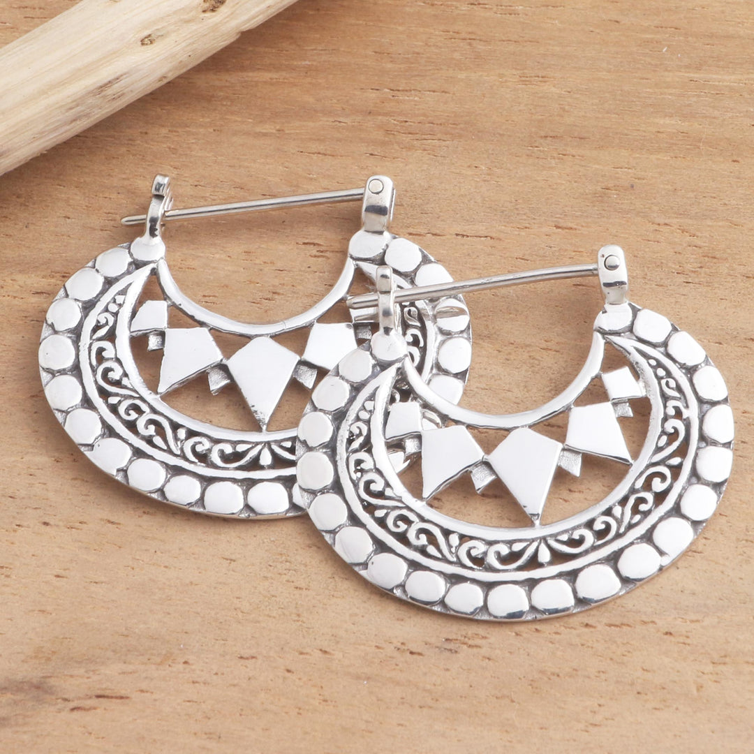 Balinese Sterling Silver Hoop Earrings - Sharp Curves