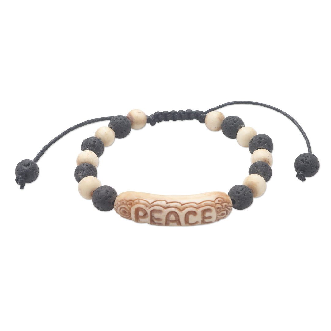 Hand Carved Lava Stone Beaded Peace Bracelet - Suggestion of Peace