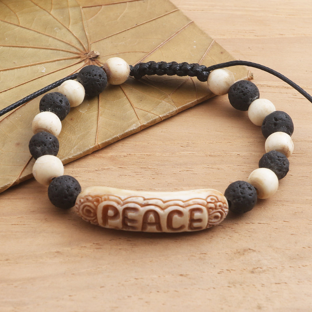 Hand Carved Lava Stone Beaded Peace Bracelet - Suggestion of Peace