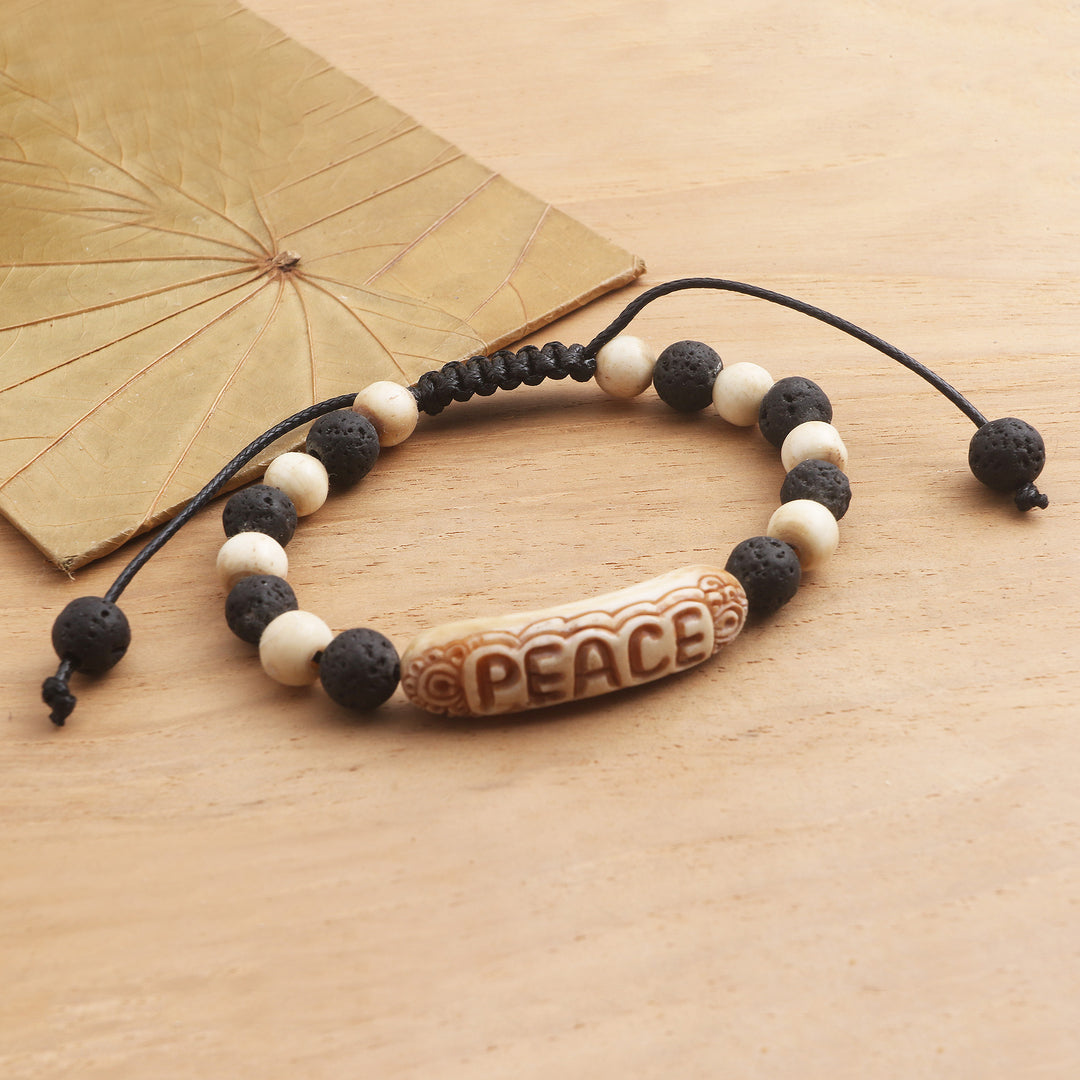 Hand Carved Lava Stone Beaded Peace Bracelet - Suggestion of Peace