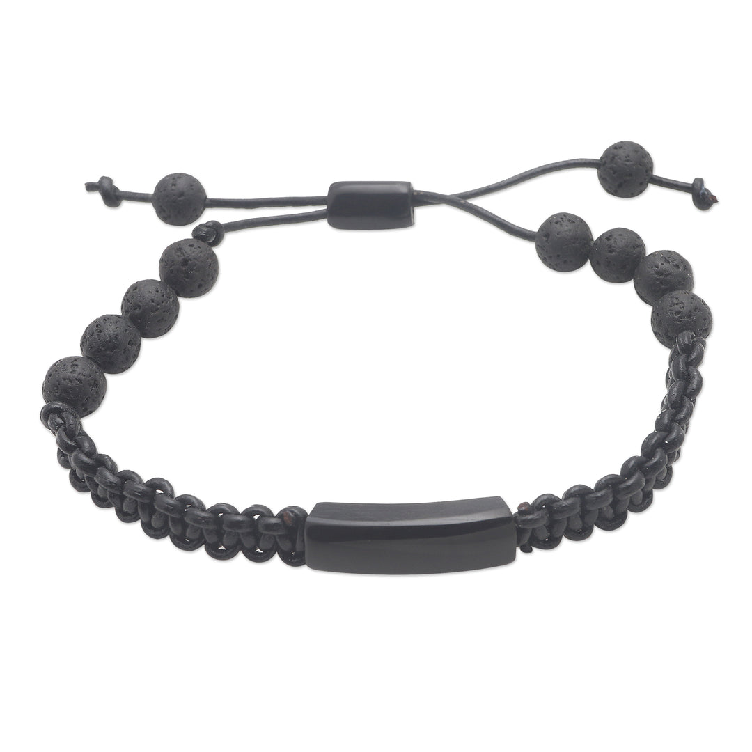 Hand Made Buffalo Horn and Lava Stone Beaded Bracelet - Midnight Protection