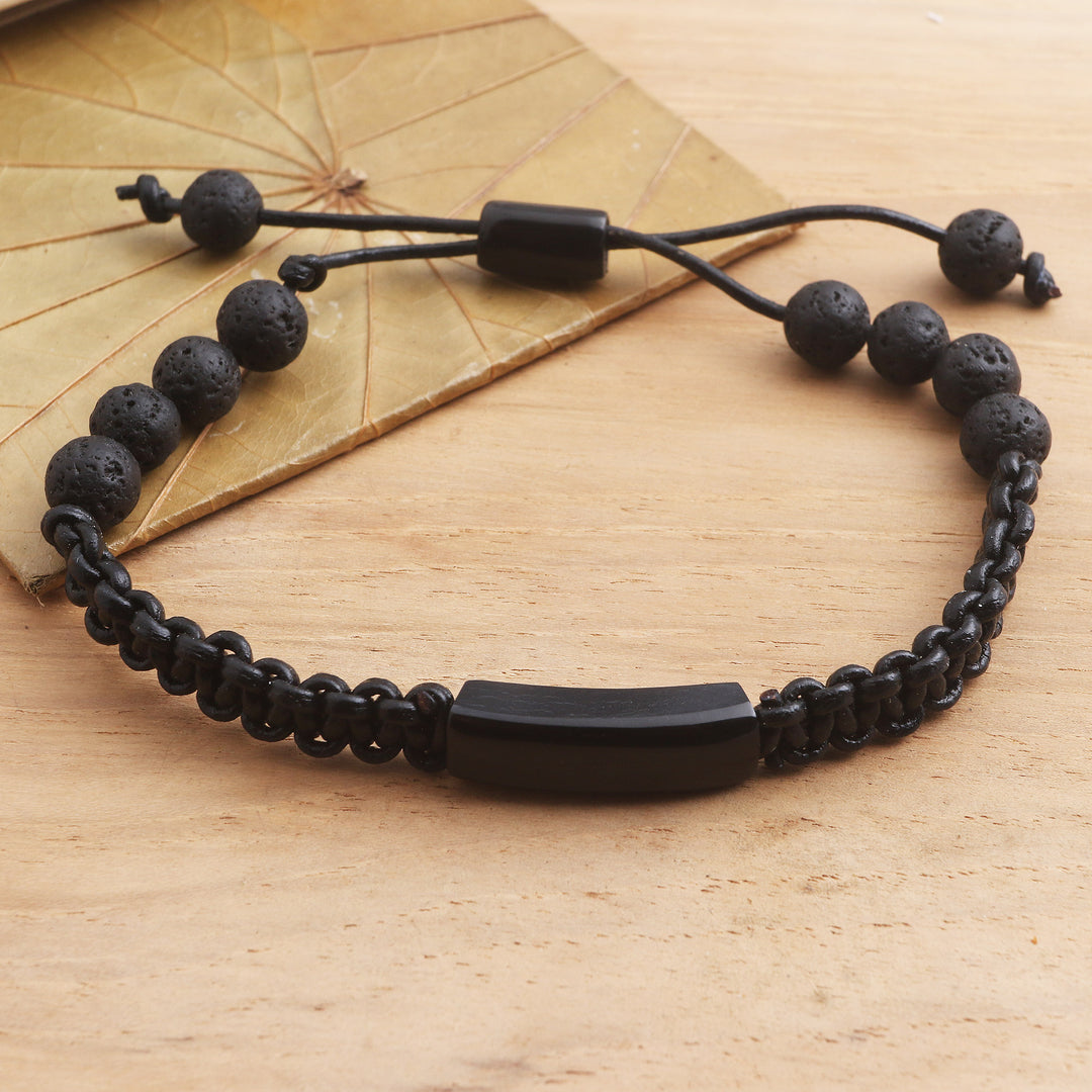 Hand Made Buffalo Horn and Lava Stone Beaded Bracelet - Midnight Protection