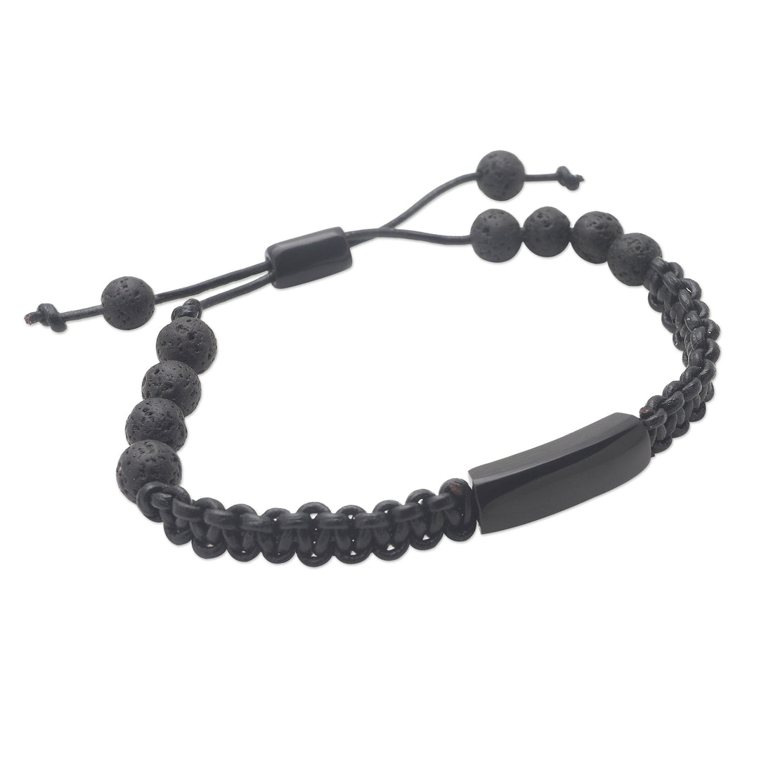 Hand Made Buffalo Horn and Lava Stone Beaded Bracelet - Midnight Protection