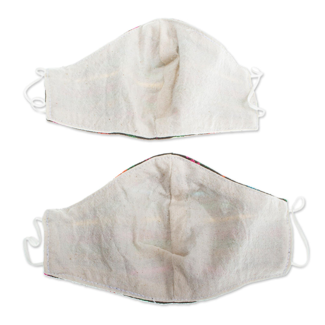 2 Black Embroidered Cambaya Cloth Mexico Face Masks - Fiesta in Mexico