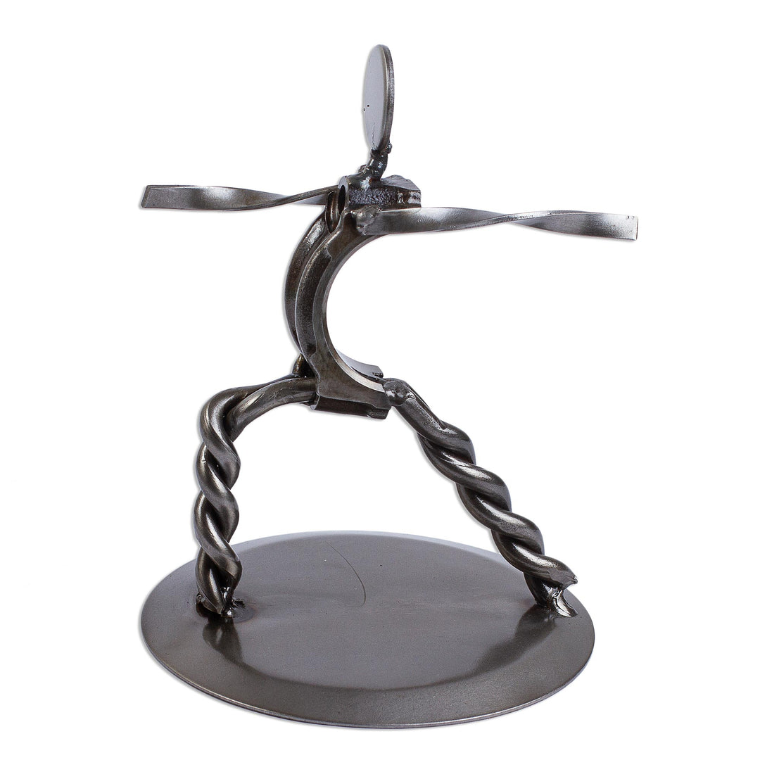 Hand Crafted Recycled Metal Yoga Statuette - Warrior Pose II