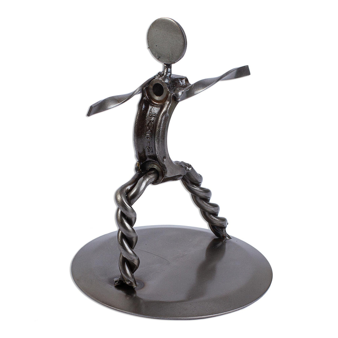 Hand Crafted Recycled Metal Yoga Statuette - Warrior Pose II