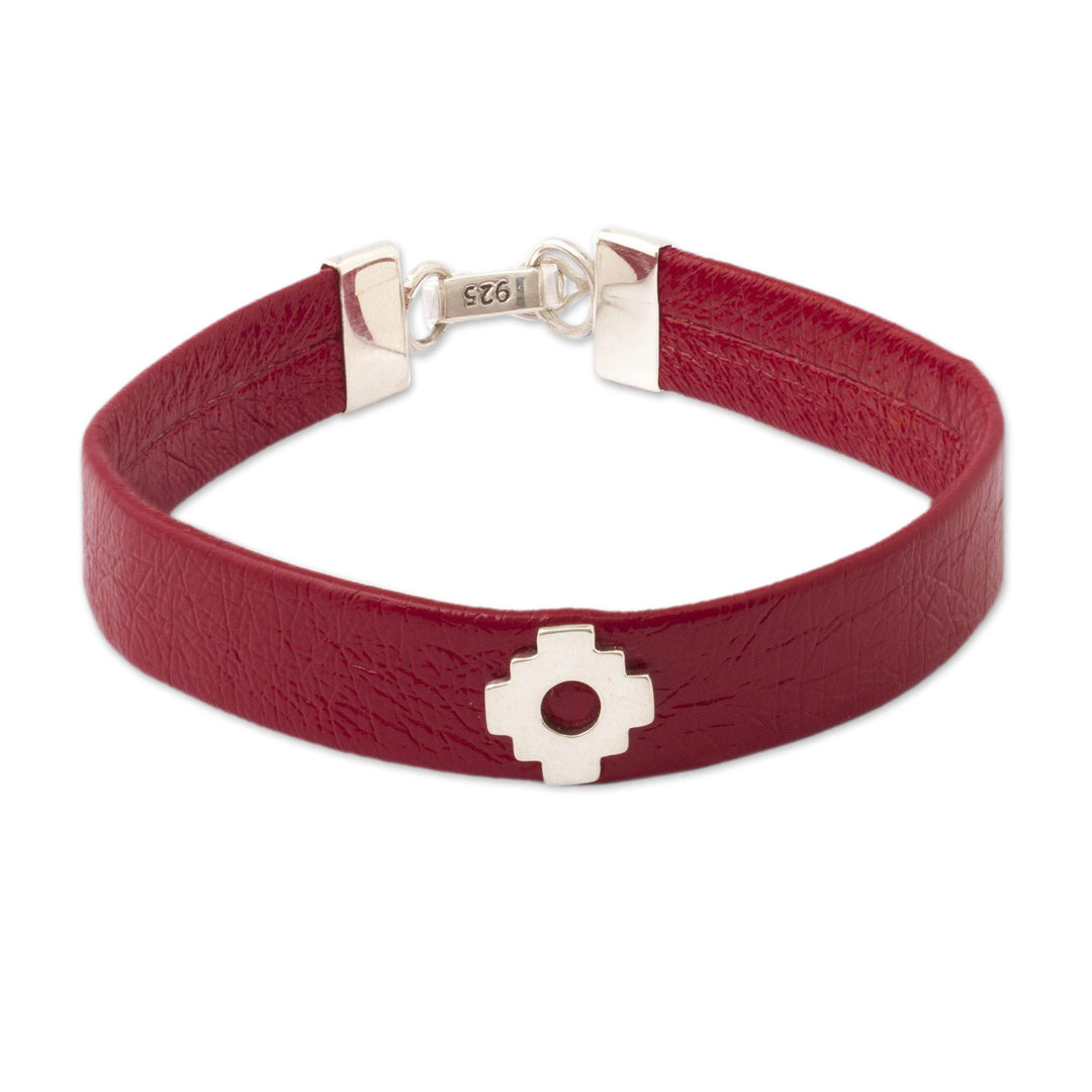 Red Faux Leather Unity Bracelet with Sterling Silver - Red Chacana Unity