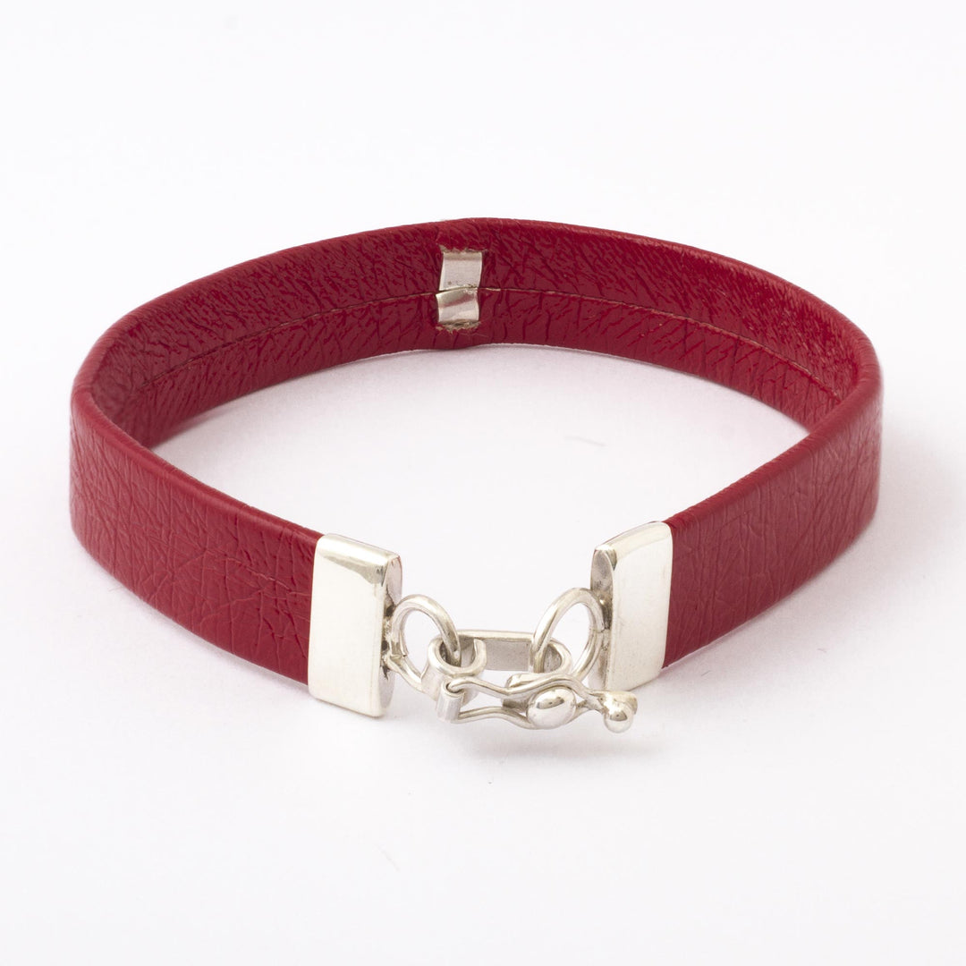 Red Faux Leather Unity Bracelet with Sterling Silver - Red Chacana Unity