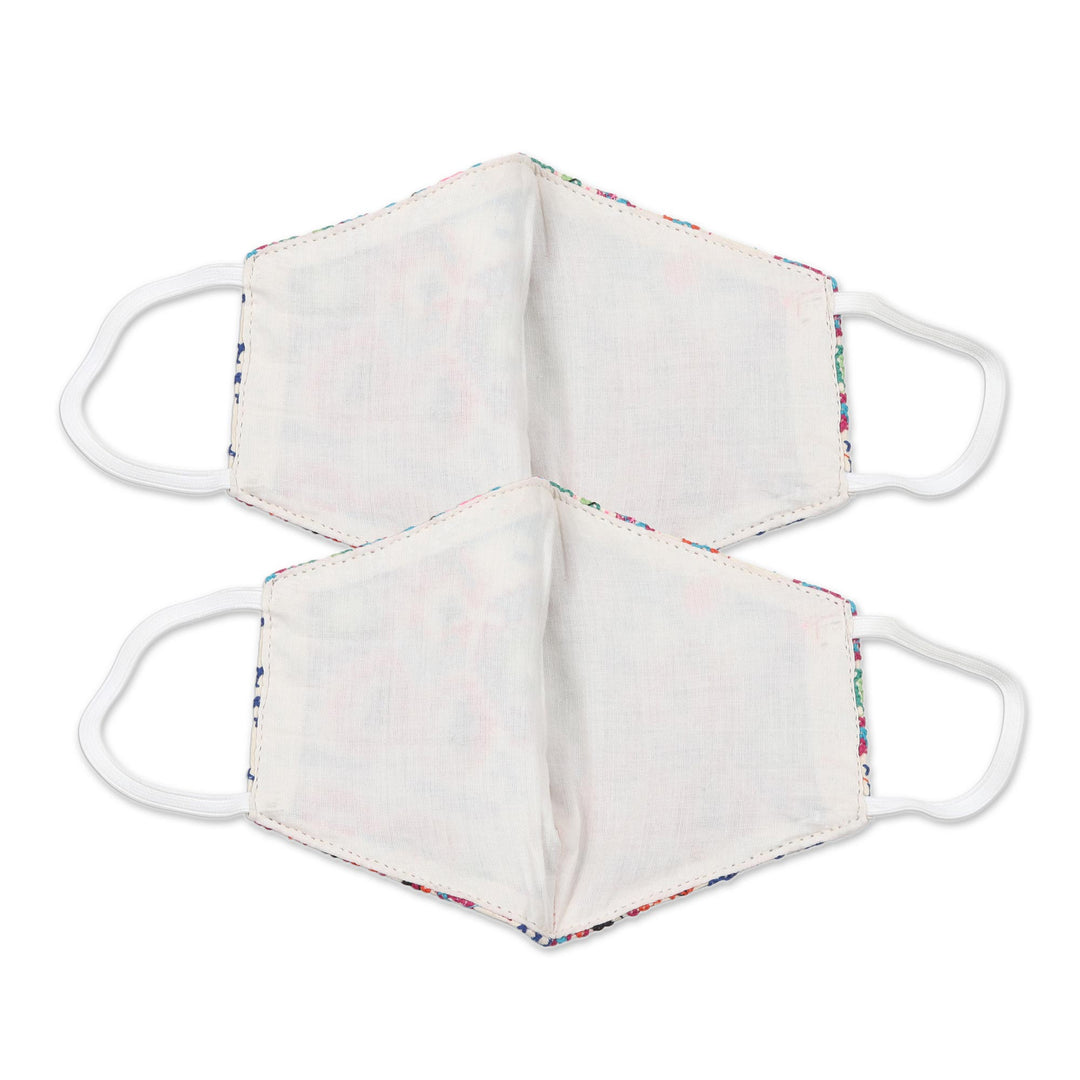 2 Handmade Colorful Cross Stitch Embroidered Face Masks - Bright Cross-Stitch