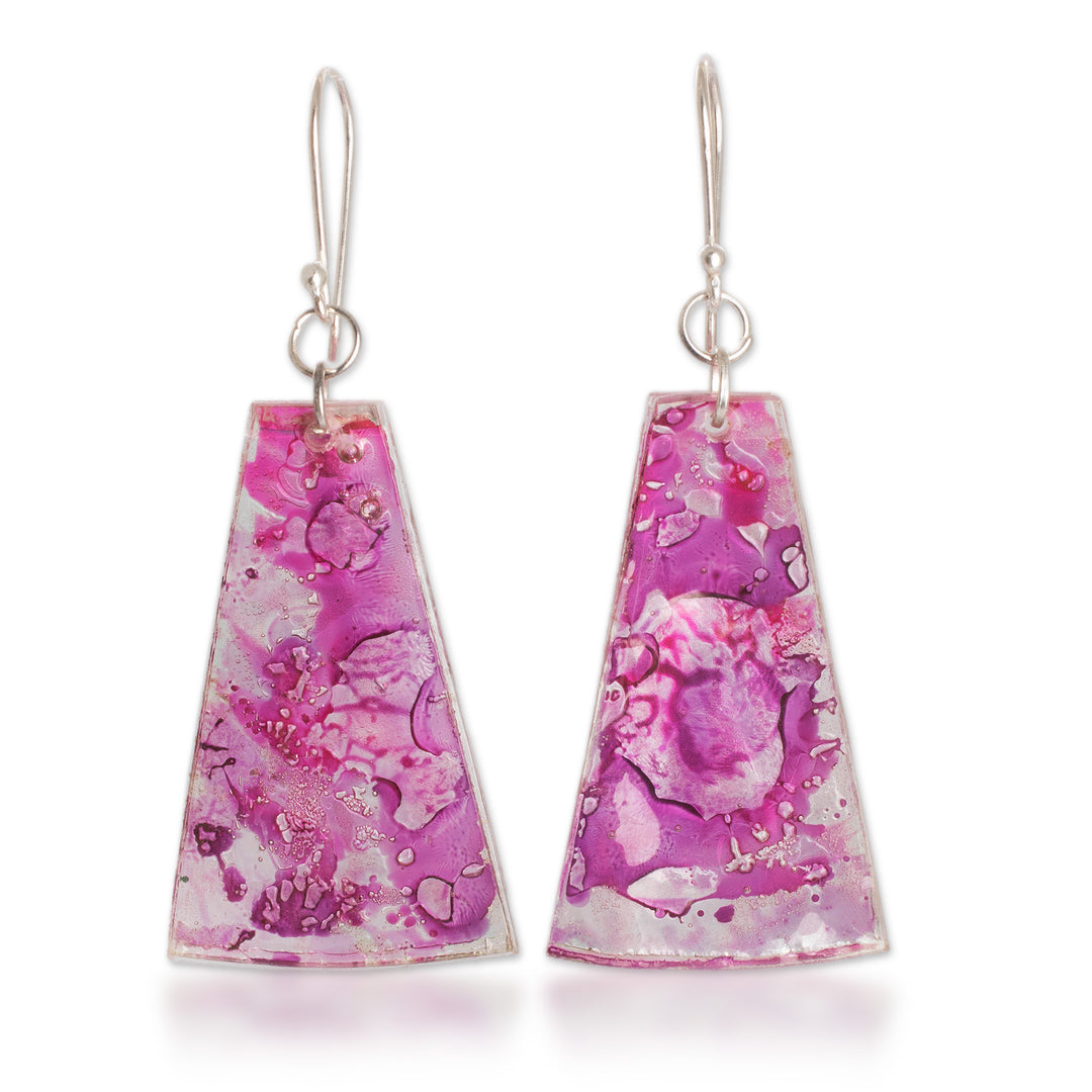 Recycled CD Dangle Earrings in Pink and Purple - Orchid Polygons
