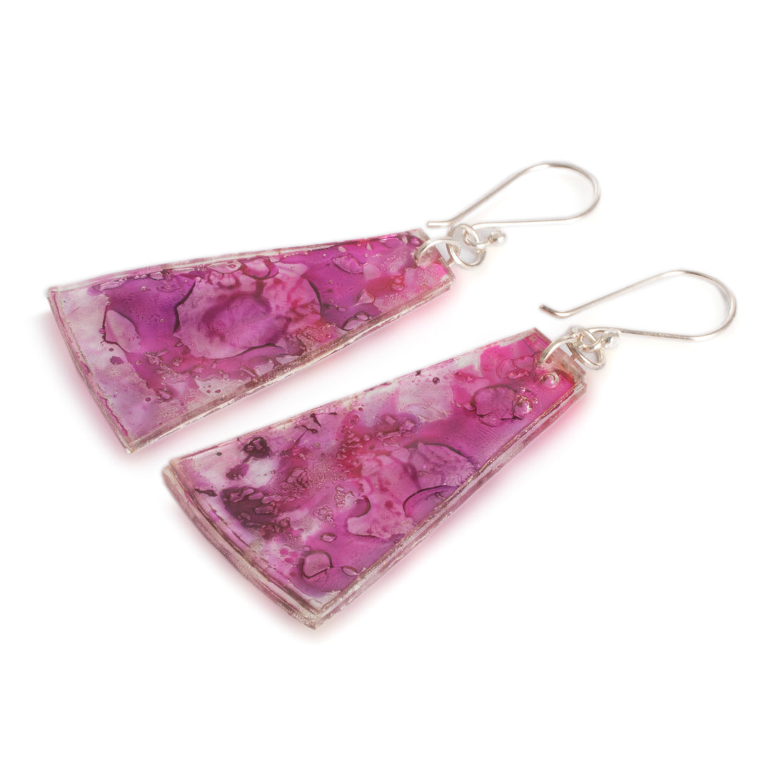 Recycled CD Dangle Earrings in Pink and Purple - Orchid Polygons