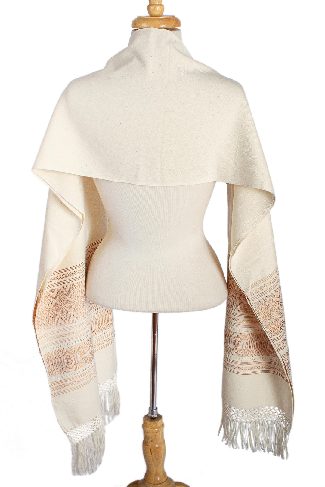 Handwoven Zapotec Brown on Ivory Cotton Rebozo Shawl - Natural Allure