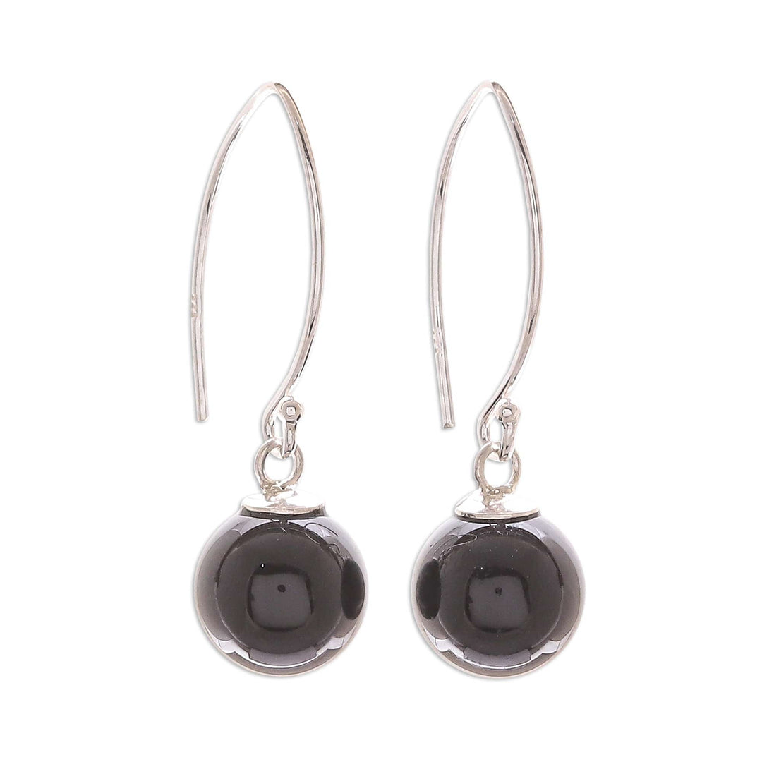 Black Onyx Bead Sterling Silver Dangle Earrings - Mood at Midnight