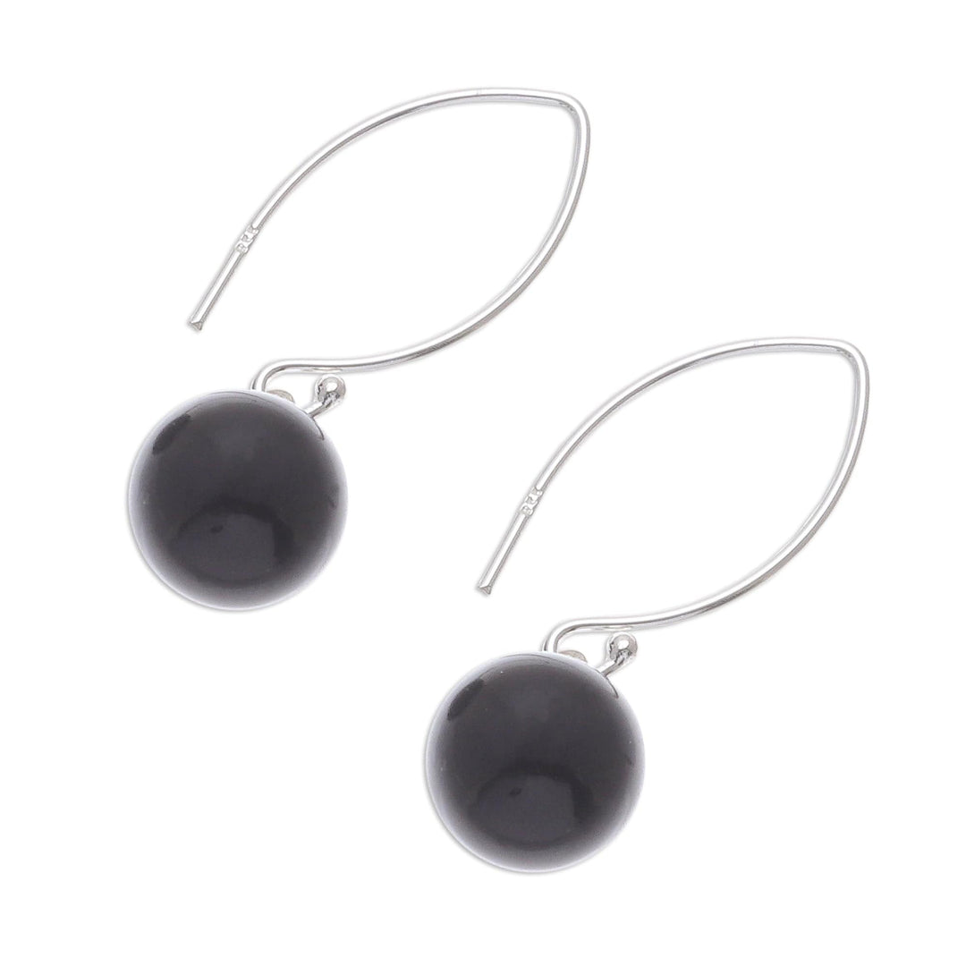 Black Onyx Bead Sterling Silver Dangle Earrings - Mood at Midnight