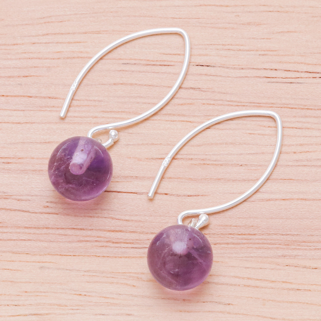 Amethyst Bead Sterling Silver Dangle Earrings - Lunar Lilac
