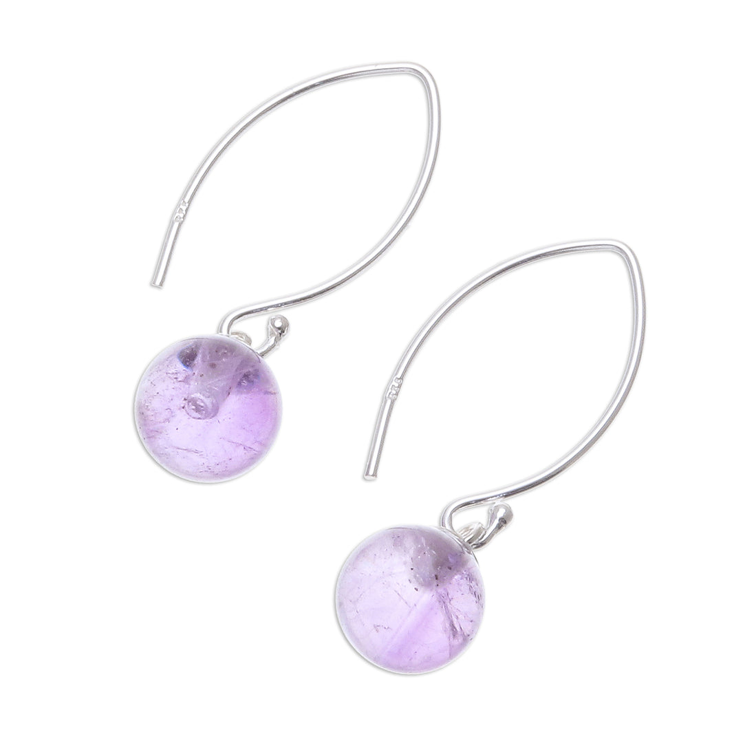 Amethyst Bead Sterling Silver Dangle Earrings - Lunar Lilac
