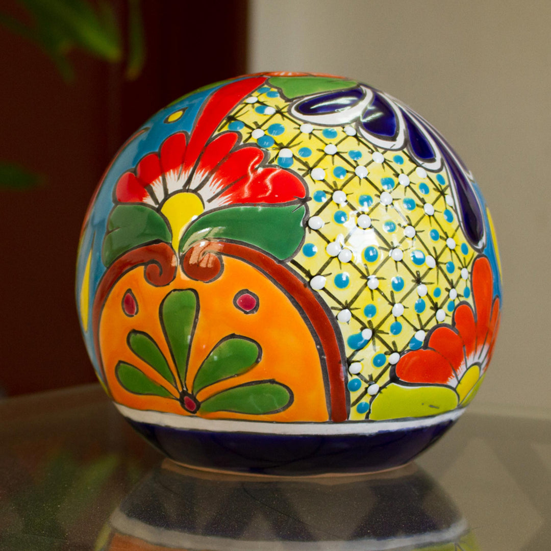 Talavera-Style Ceramic Decorative Accent from Mexico - Talavera Orb