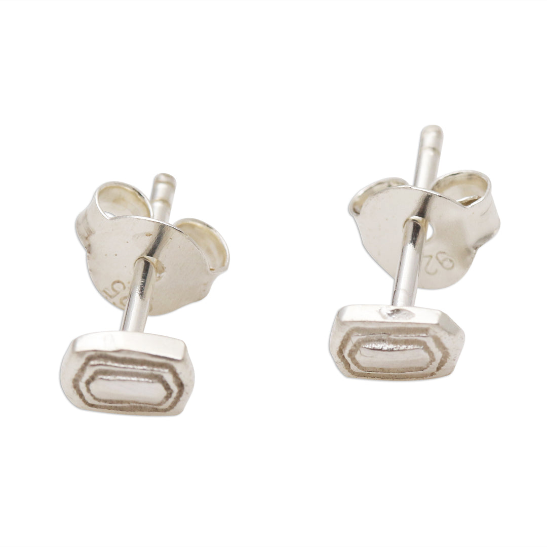 Sterling Silver Stud Earrings Door Shape - Door to Your Heart