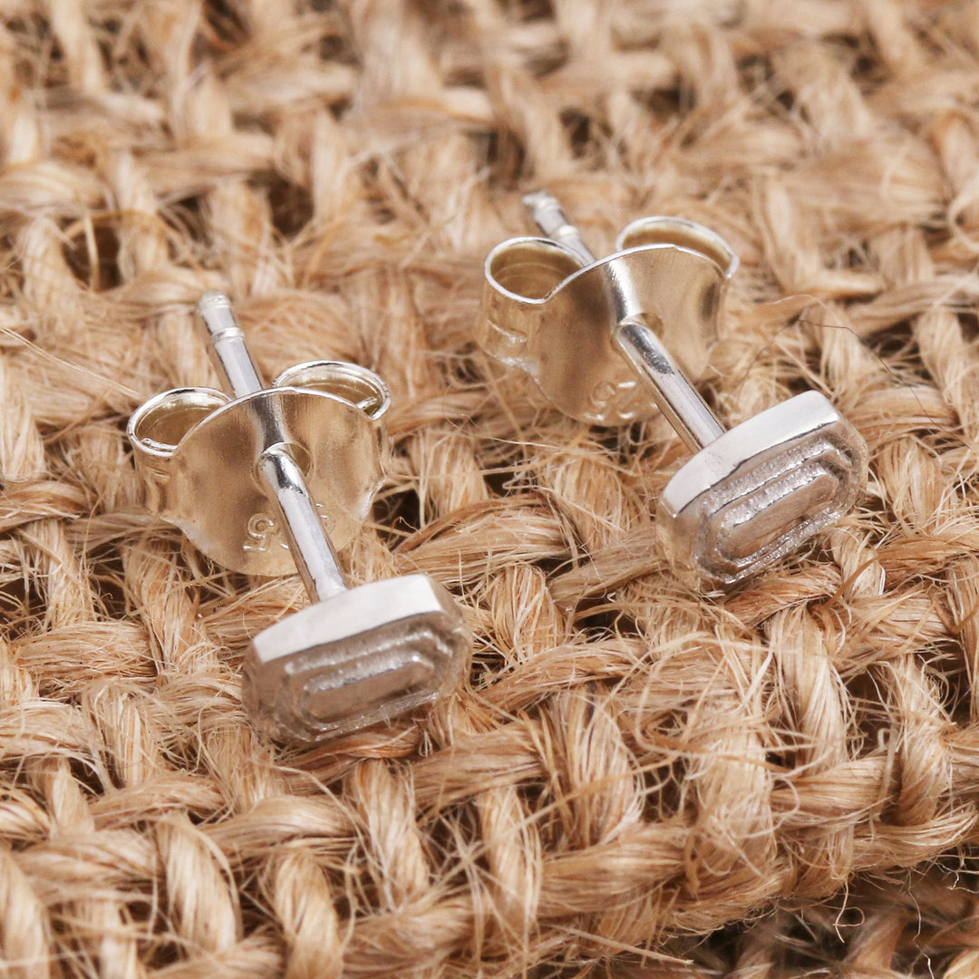 Sterling Silver Stud Earrings Door Shape - Door to Your Heart