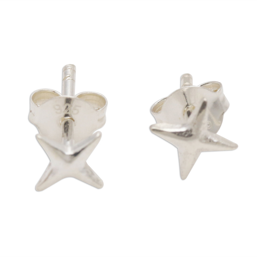Four Point Star Sterling Silver Stud Earrings - Starry, Starry Night