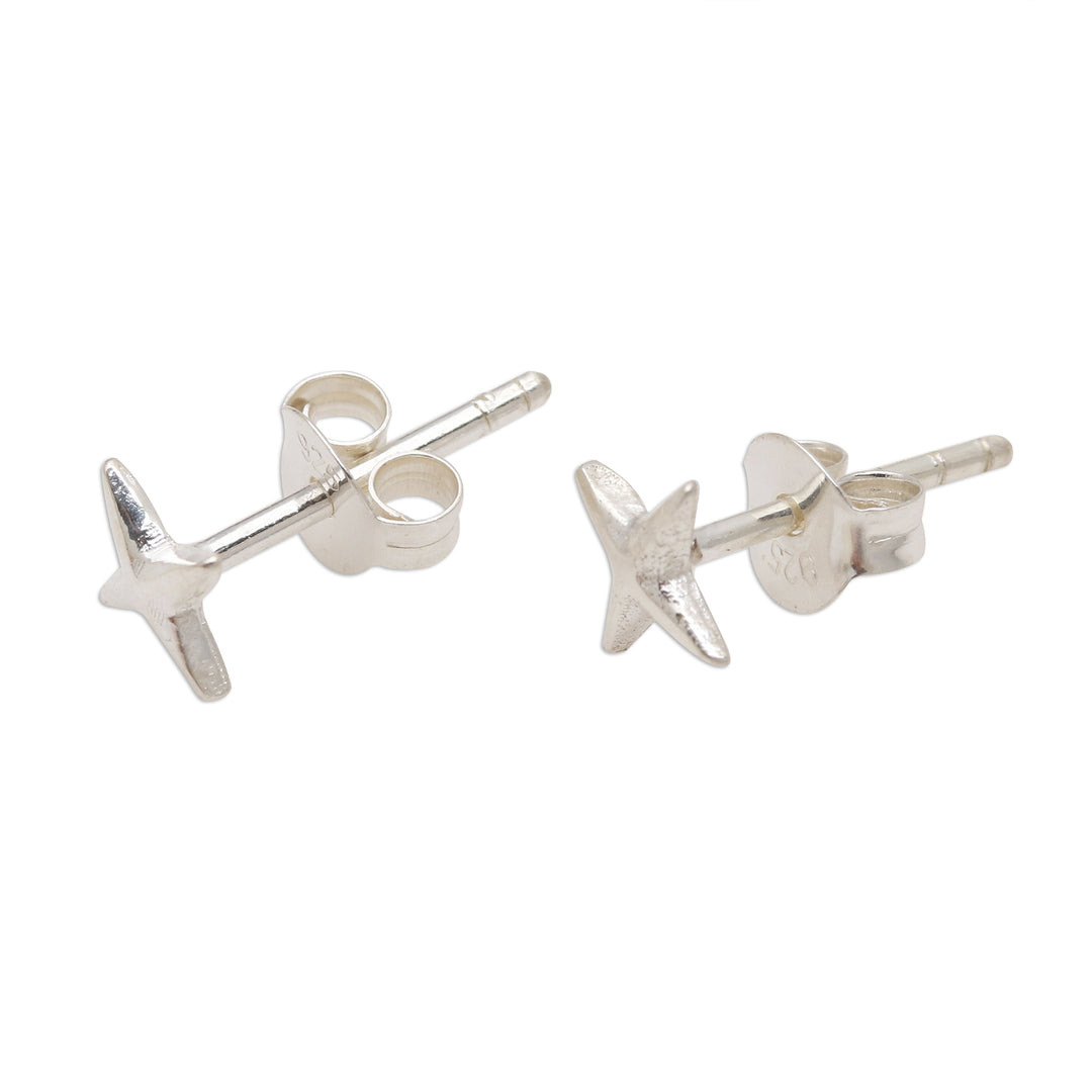 Four Point Star Sterling Silver Stud Earrings - Starry, Starry Night