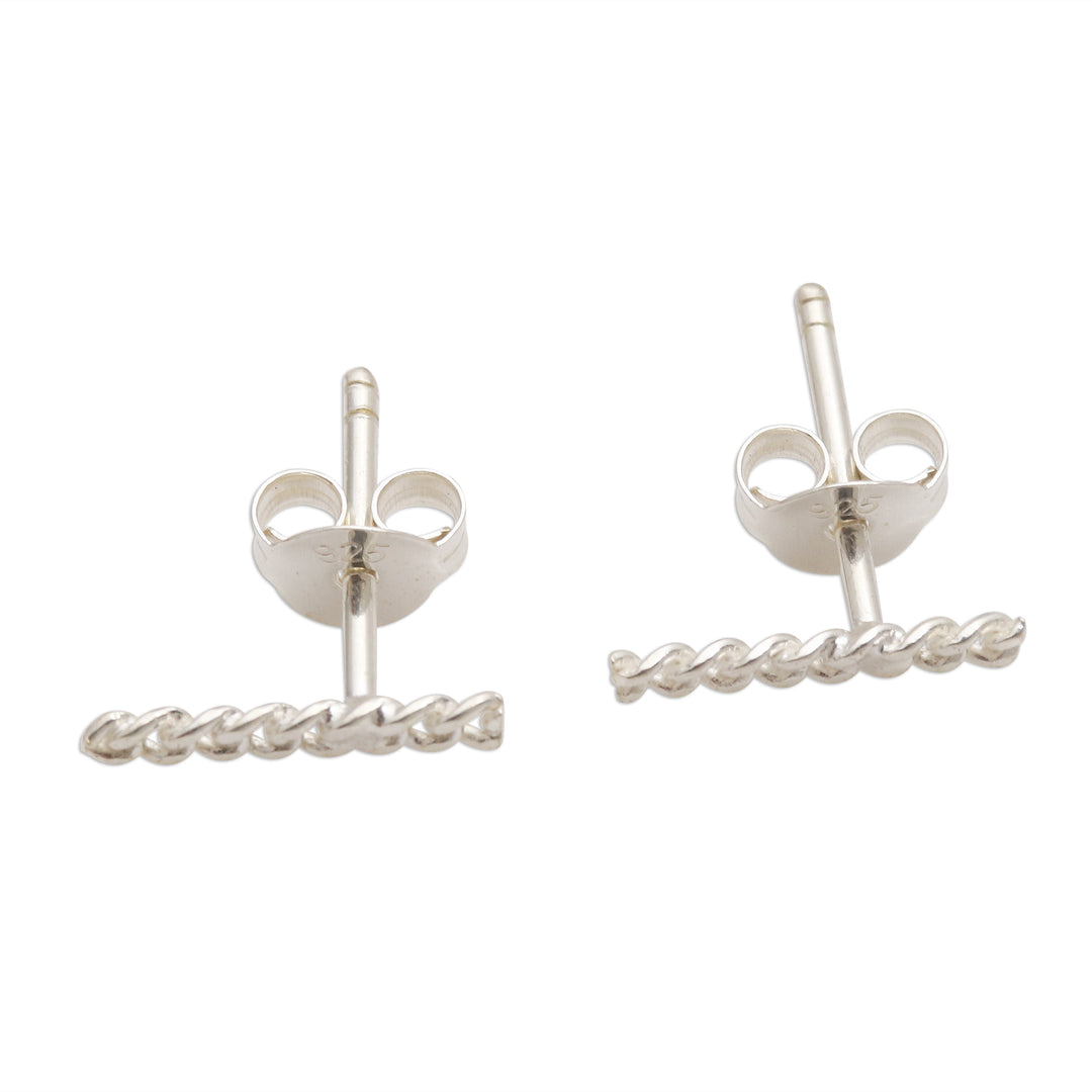 Sterling Silver Bar Post Earrings Chain Motif - Channeled Chain