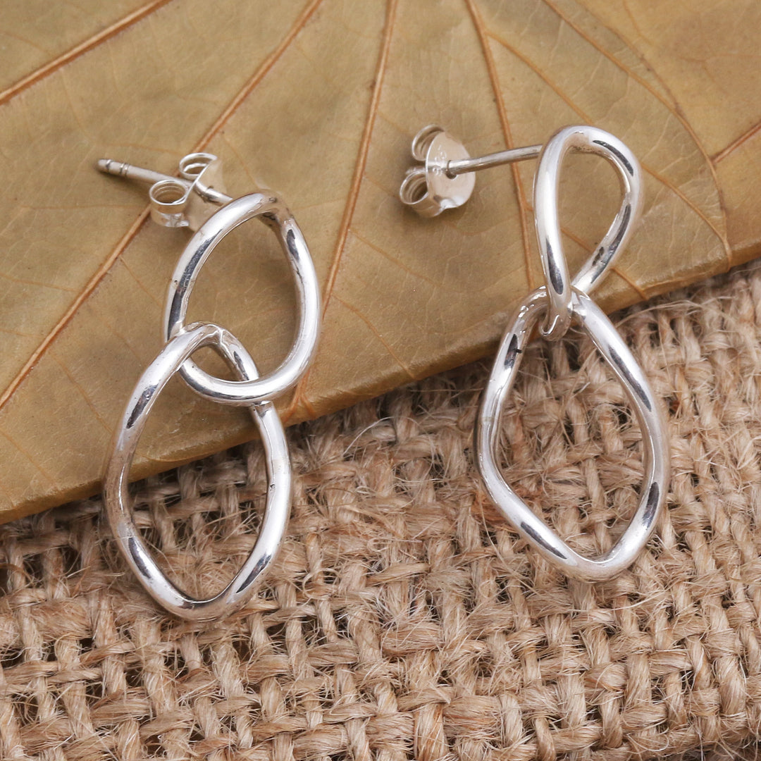 Sterling Silver Links Dangle Post Earrings - Links Course