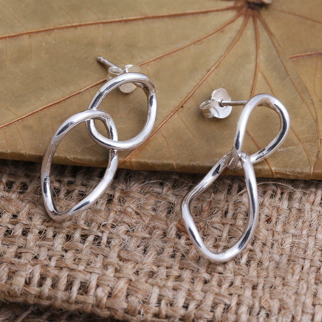 Sterling Silver Links Dangle Post Earrings - Links Course