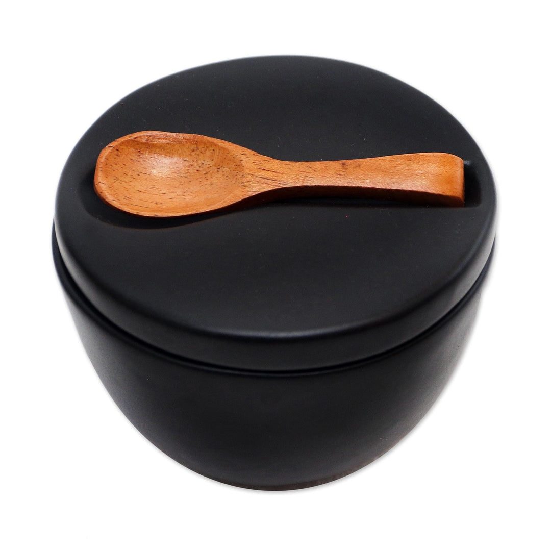 Divided Ceramic Condiment Bowl with Teak Spoon (3 Pcs) - Midnight Meal