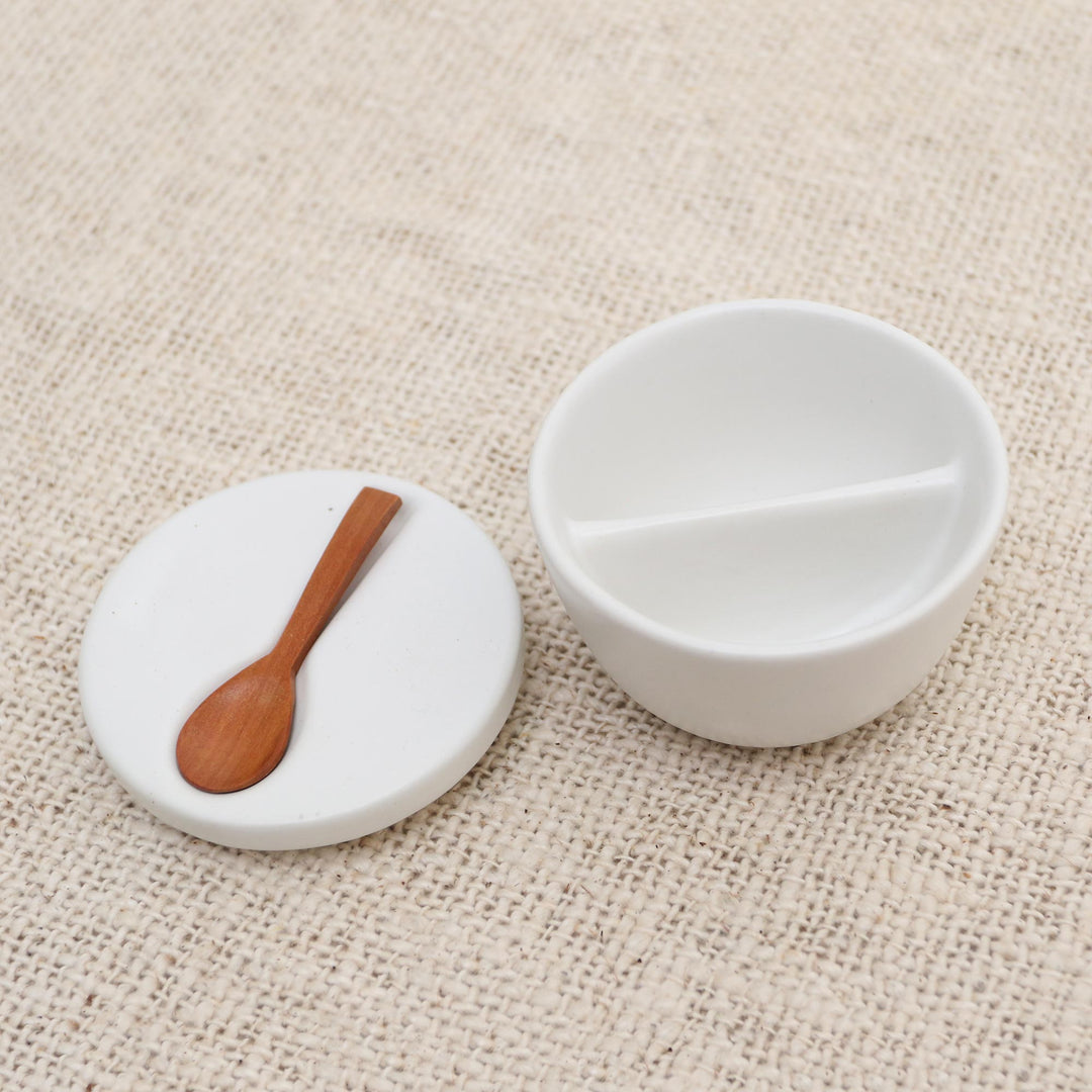 Handmade Ceramic Condiment Set with Wood Spoon (3 Pcs) - Midday Meal