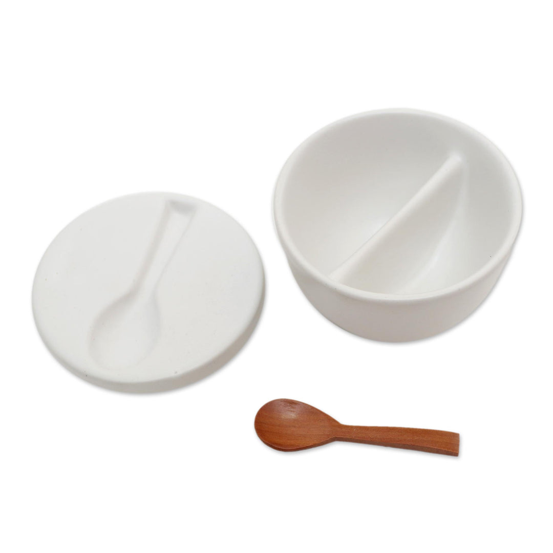 Handmade Ceramic Condiment Set with Wood Spoon (3 Pcs) - Midday Meal