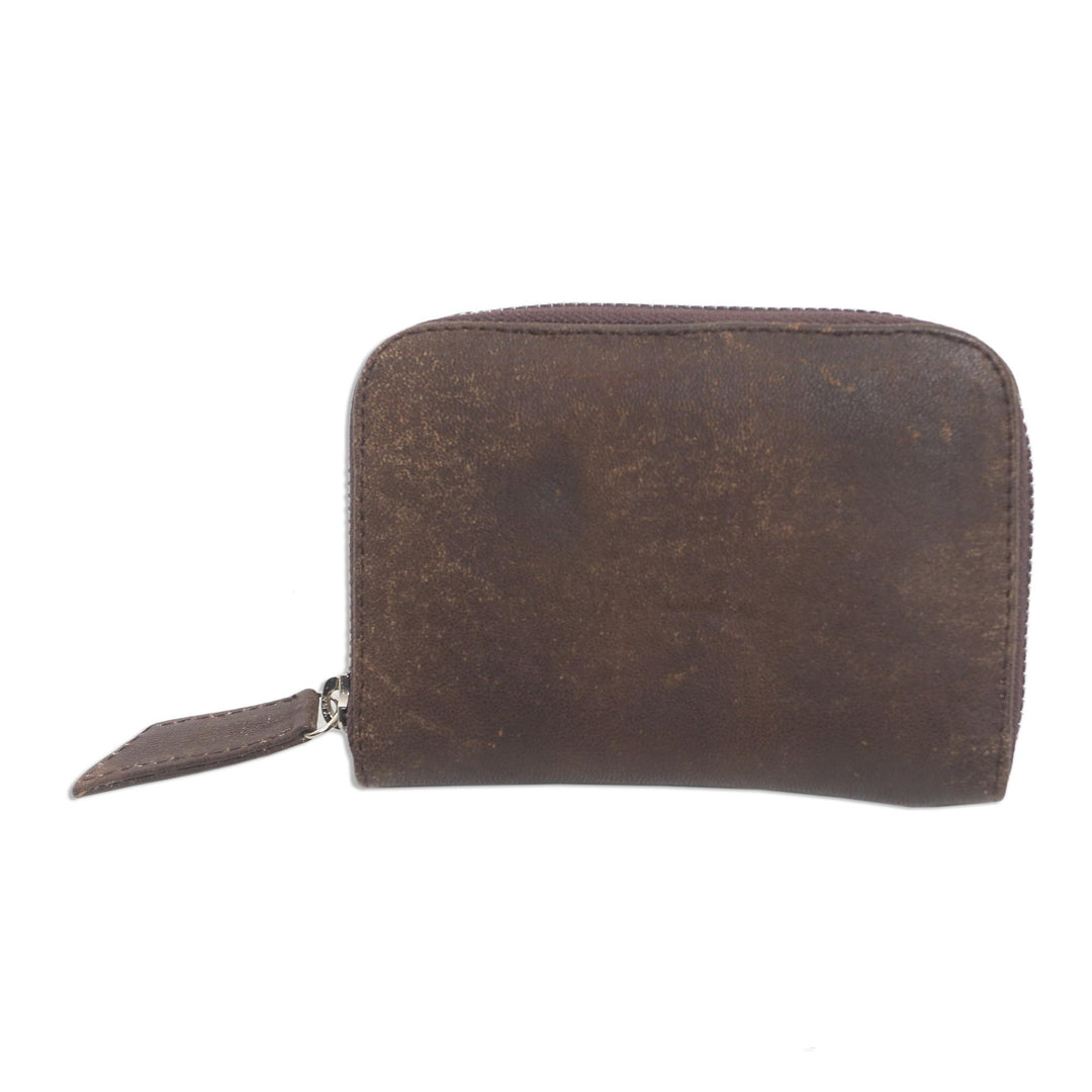 Distressed Brown Leather Wallet from Bali - Coffee Simplicity