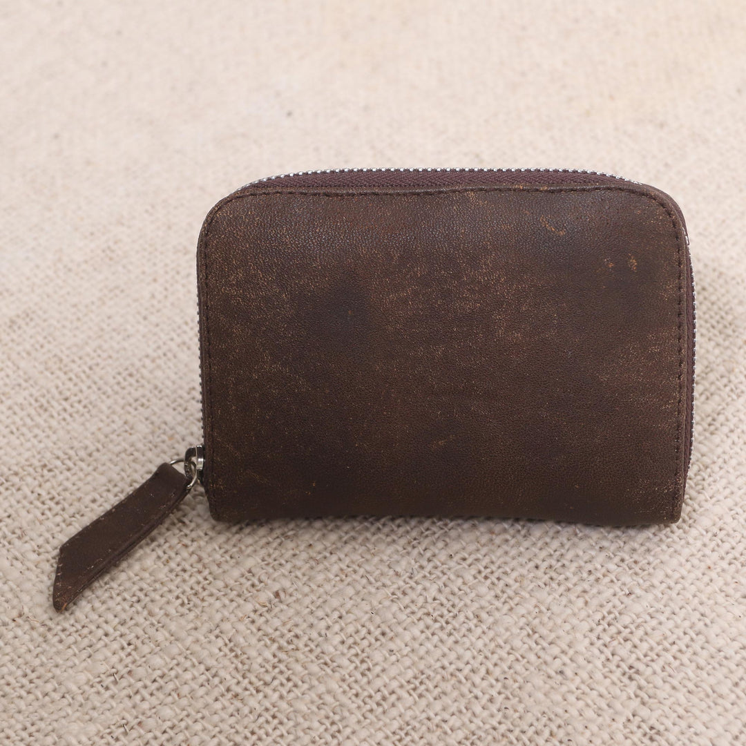 Distressed Brown Leather Wallet from Bali - Coffee Simplicity