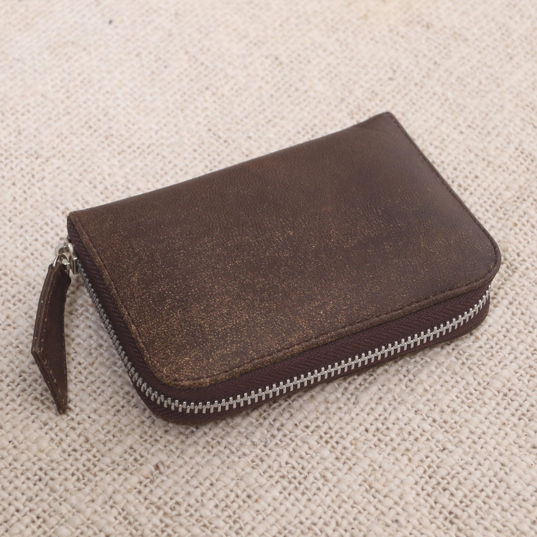 Distressed Brown Leather Wallet from Bali - Coffee Simplicity