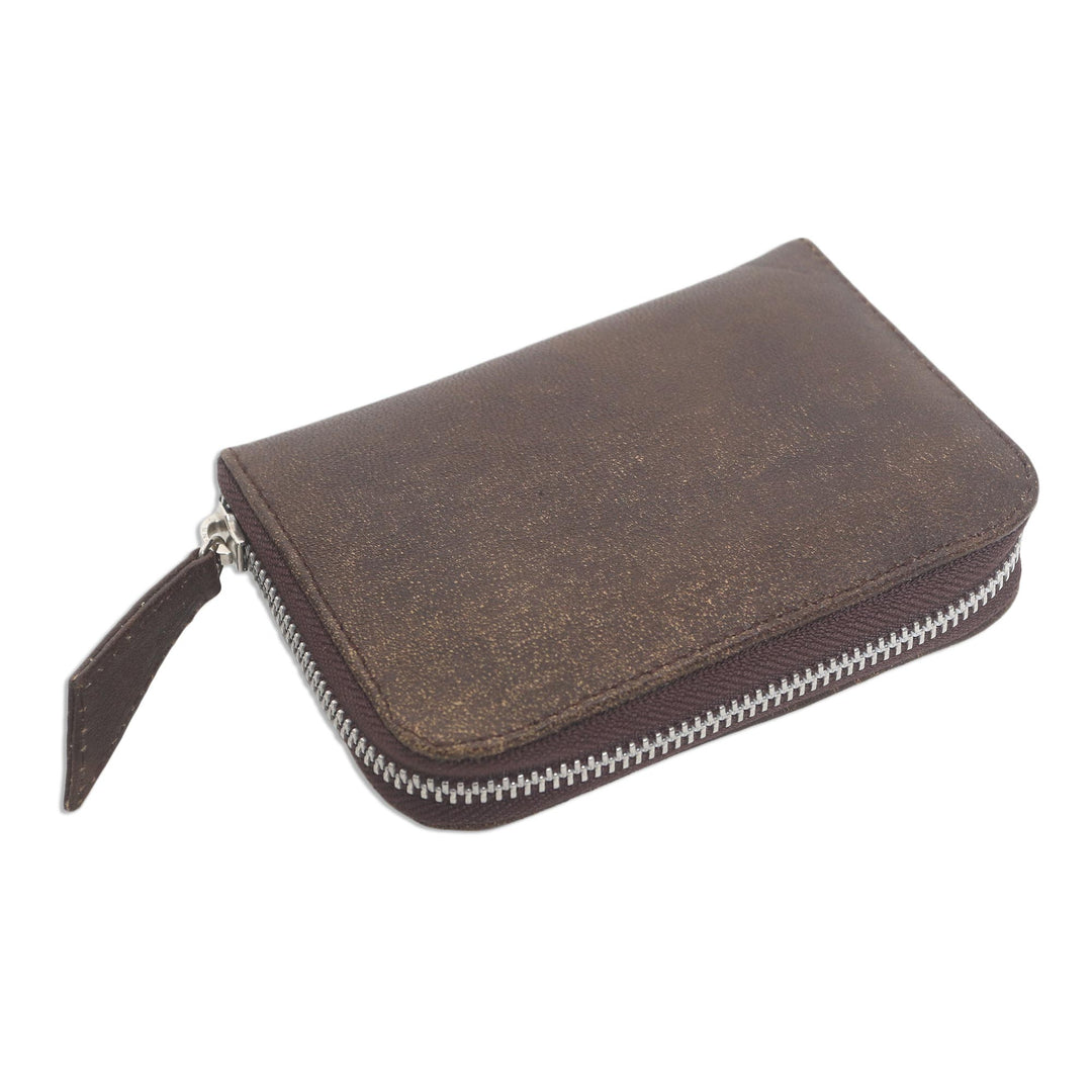 Distressed Brown Leather Wallet from Bali - Coffee Simplicity