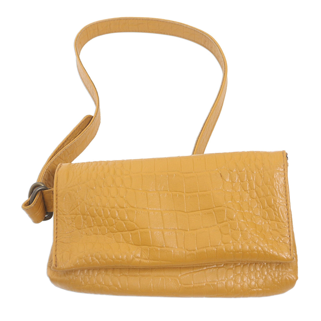 Artisan Made Leather Crocodile Texture Waist Bag - Cool Carrier in Ochre Croco