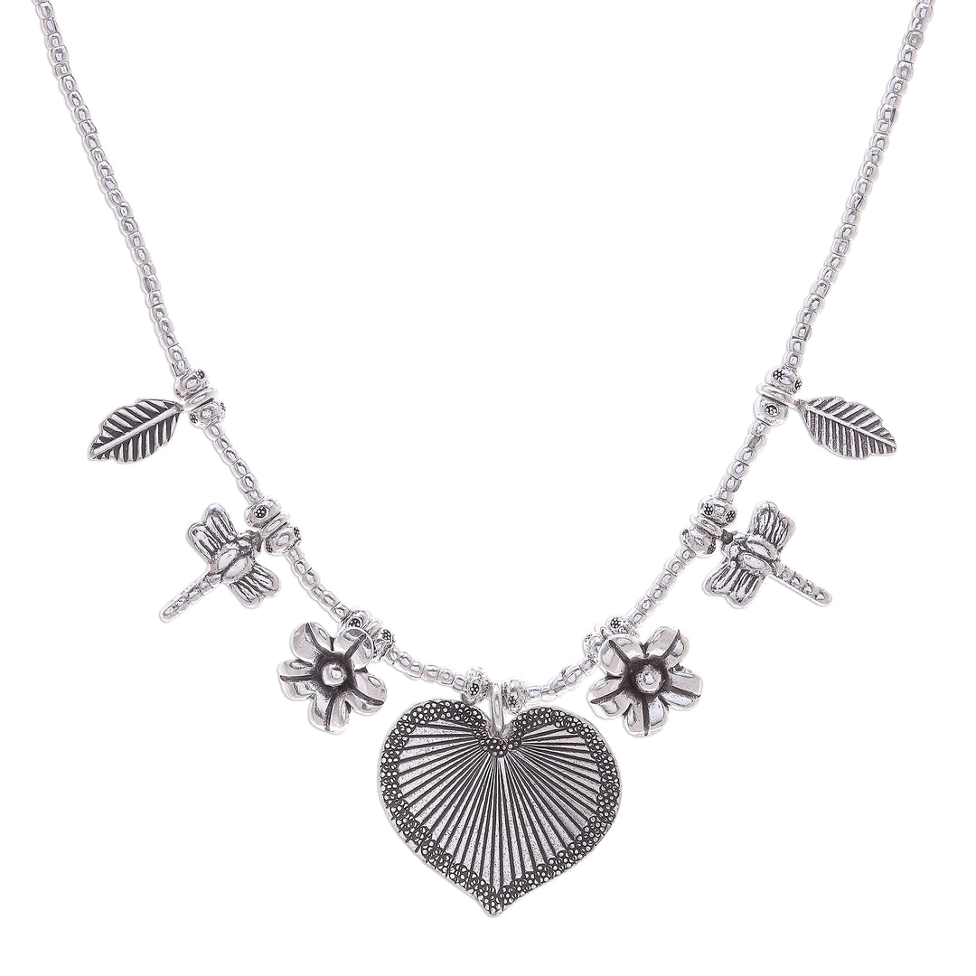 950 Silver Heart Necklace Garden Charm - Heart Garden
