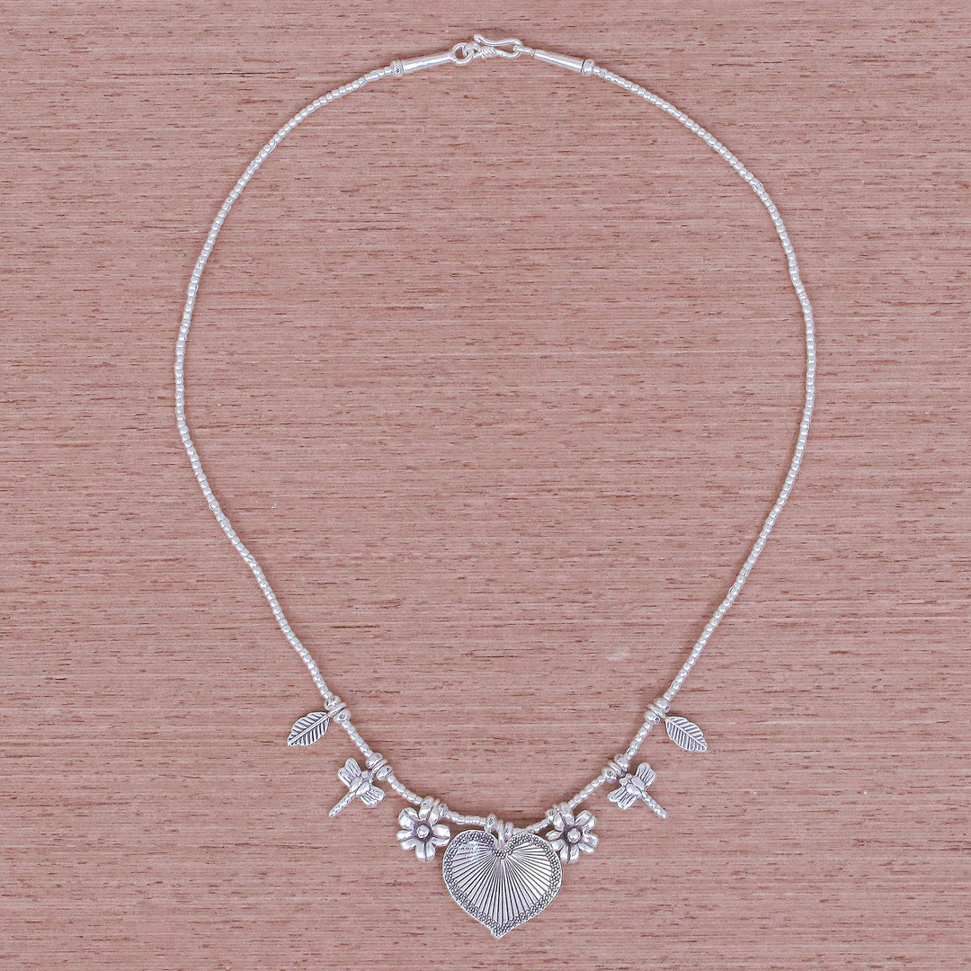 950 Silver Heart Necklace Garden Charm - Heart Garden