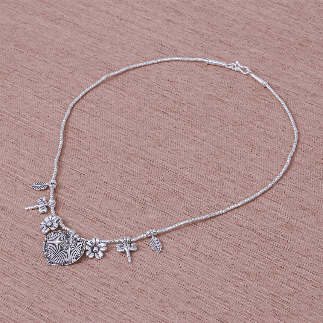 950 Silver Heart Necklace Garden Charm - Heart Garden