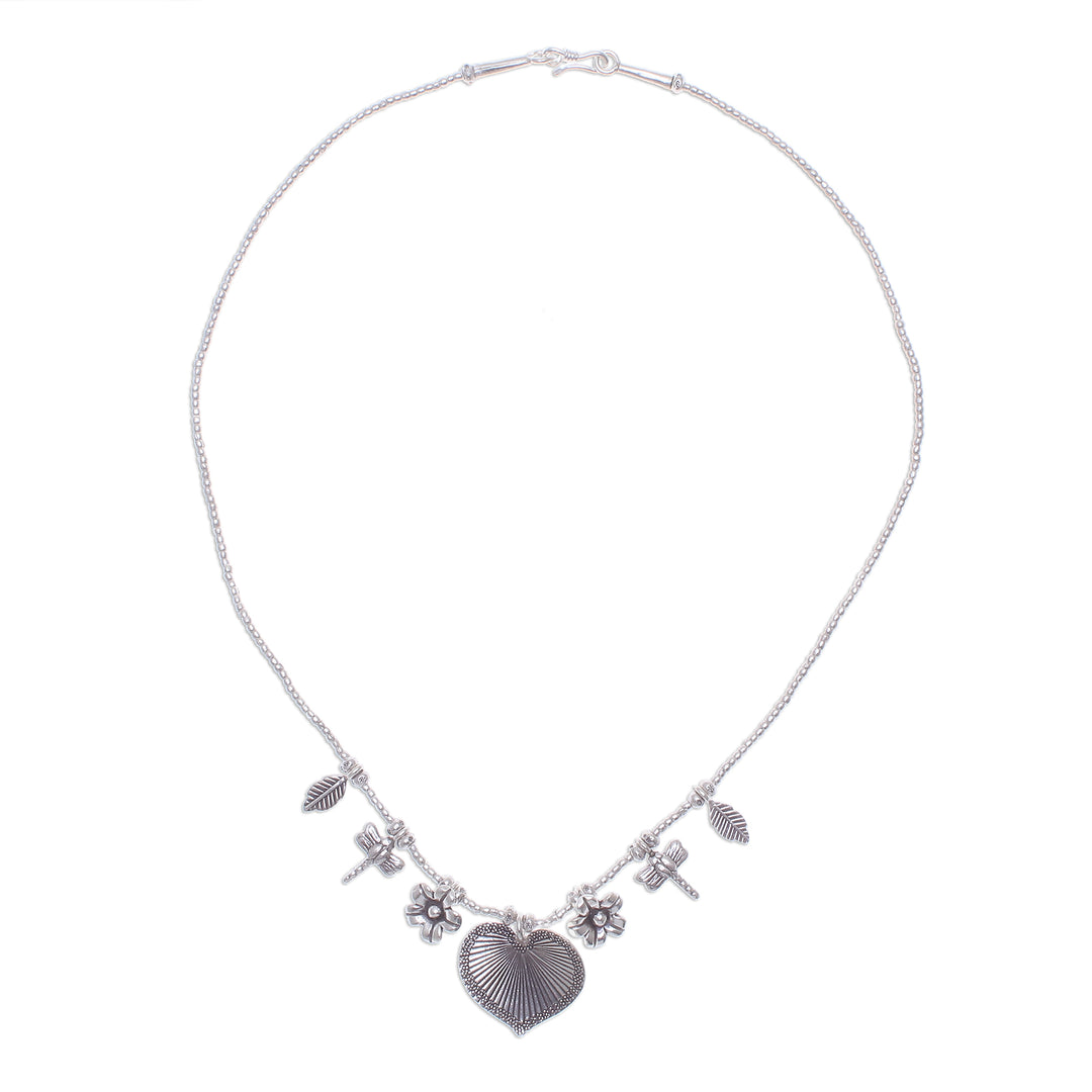950 Silver Heart Necklace Garden Charm - Heart Garden