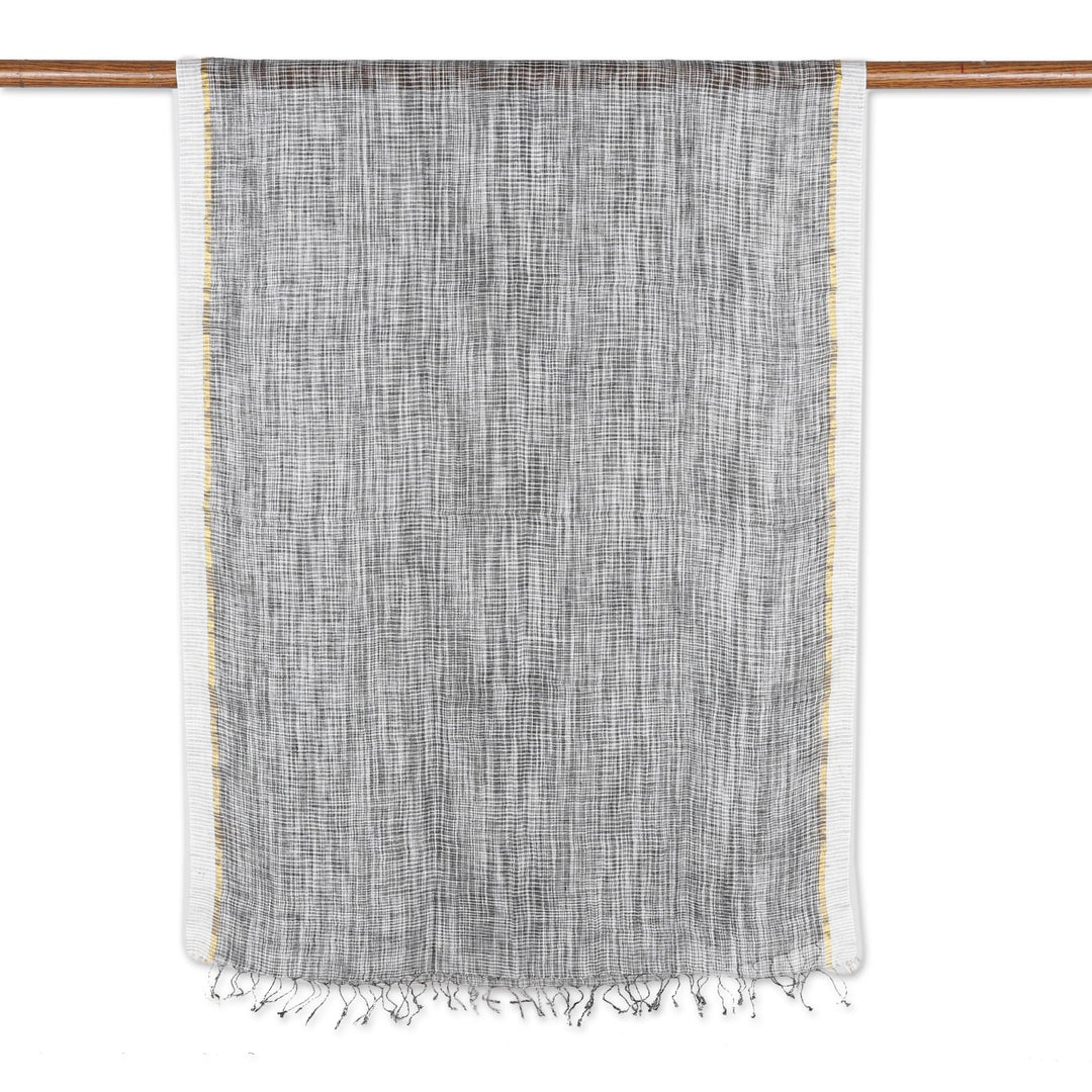 100% Linen Shawl in Black and White with Golden Accent - Timeless Charm in Black