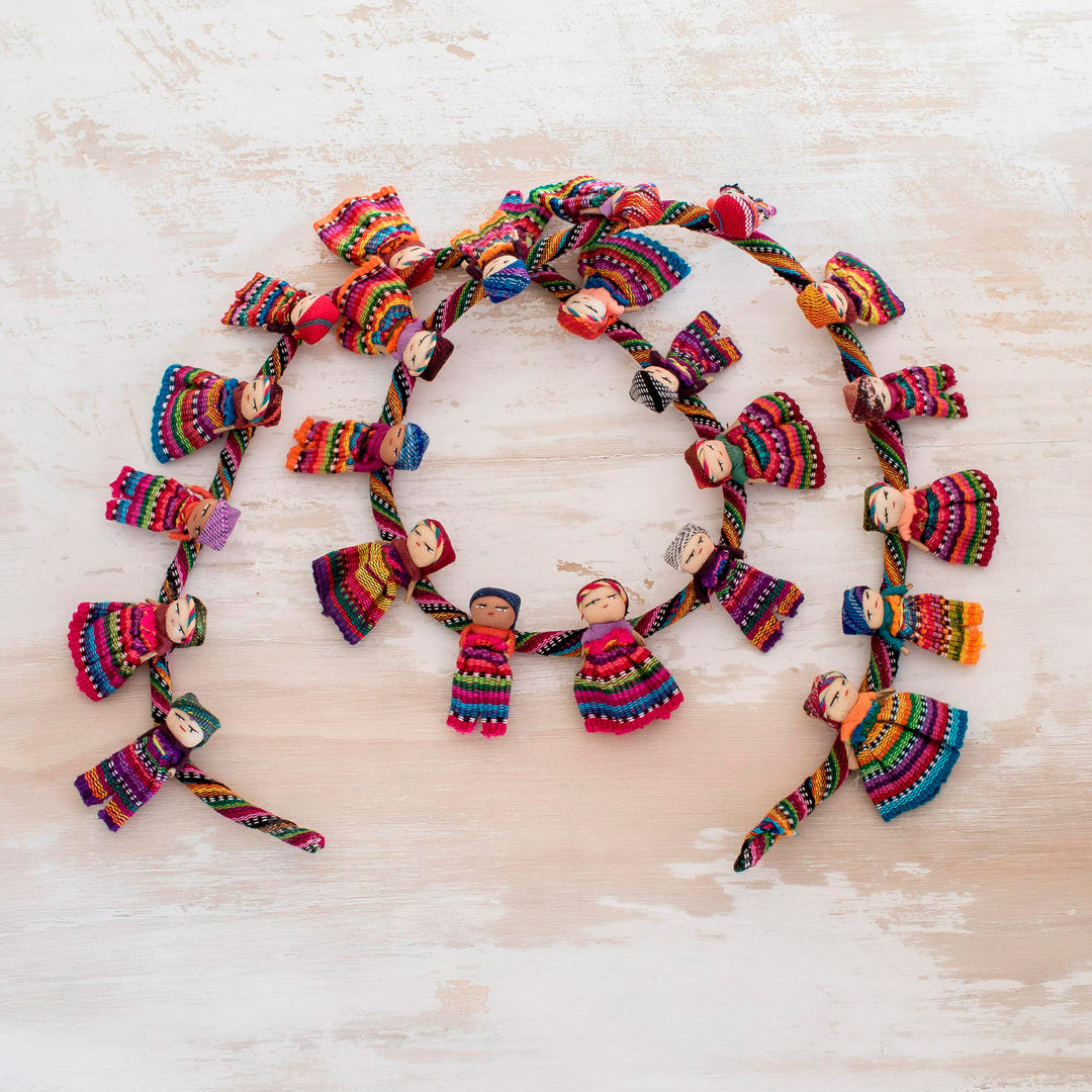 Artisan Crafted Guatemalan Worry Doll Garland - Joy and Diversity