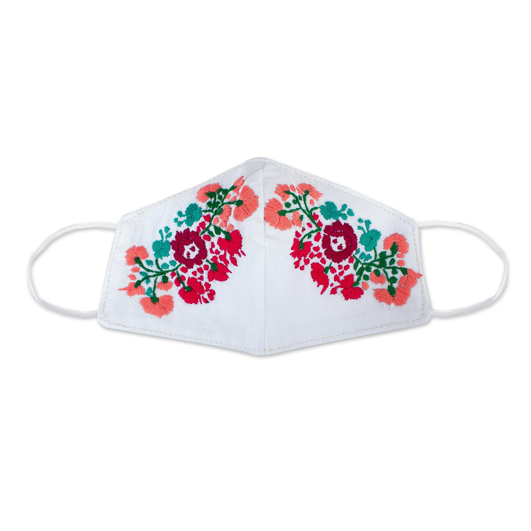 Reusable Floral Embroidered Cotton Face Mask - Summer Roses