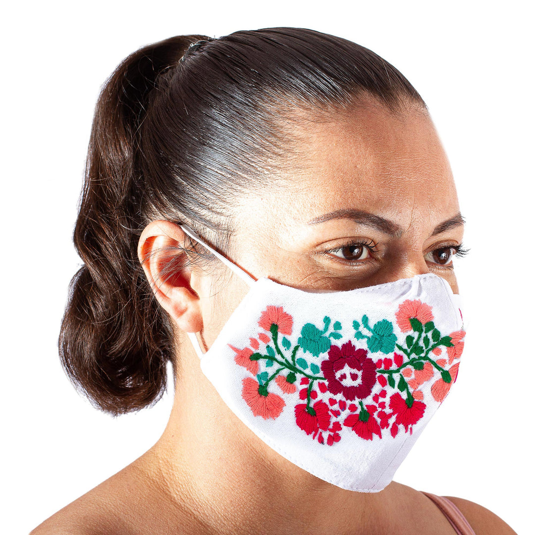 Reusable Floral Embroidered Cotton Face Mask - Summer Roses