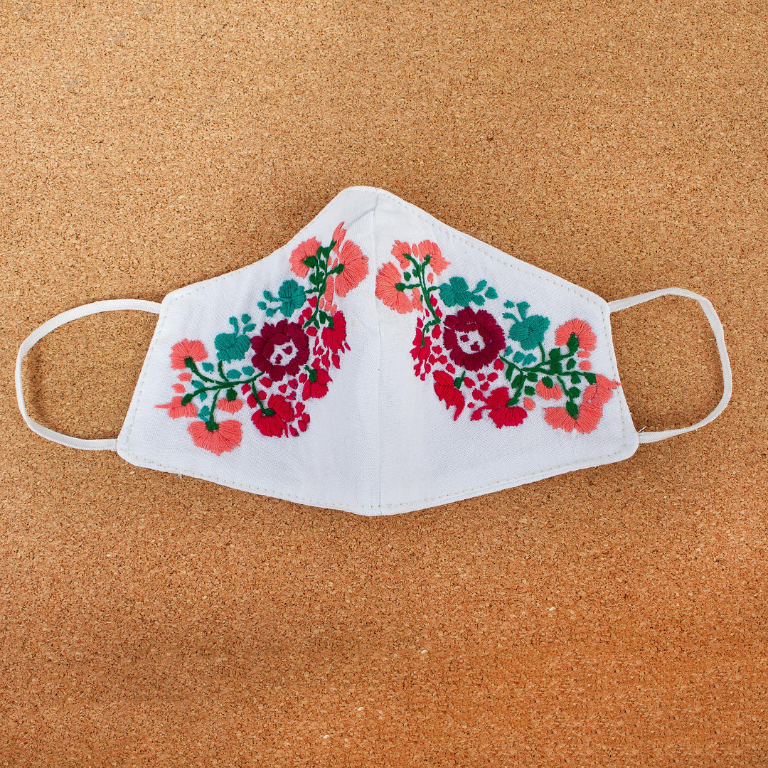 Reusable Floral Embroidered Cotton Face Mask - Summer Roses