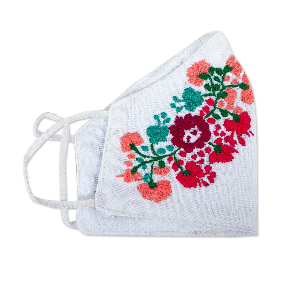 Reusable Floral Embroidered Cotton Face Mask - Summer Roses