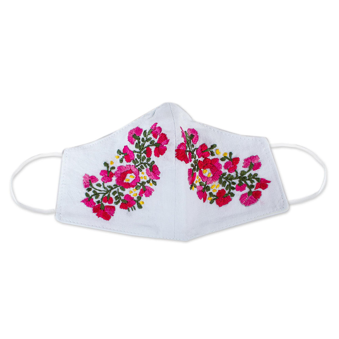 Hand Embroidered Reusable Cotton Mask from Mexico - Rose Garden