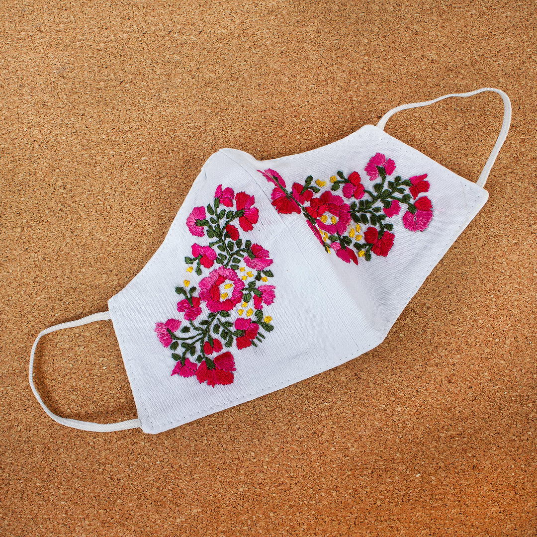 Hand Embroidered Reusable Cotton Mask from Mexico - Rose Garden